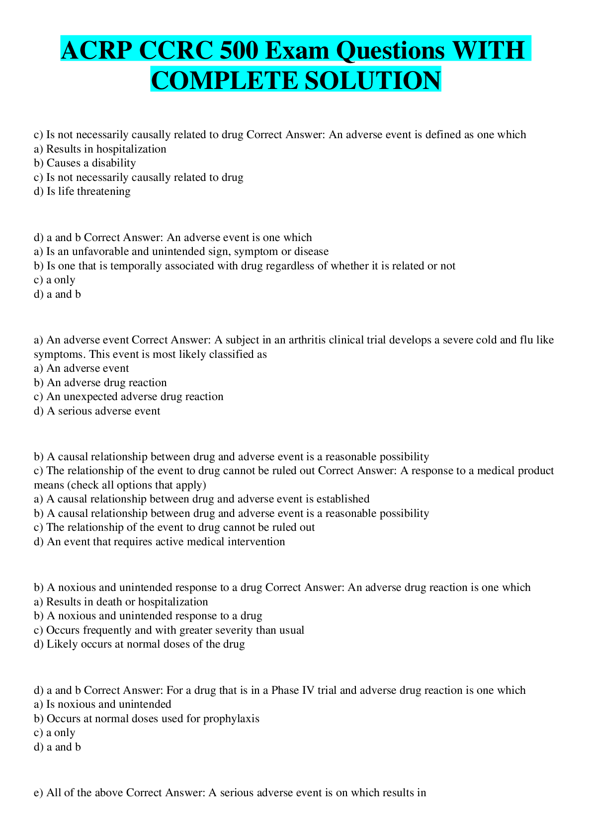 ACRP CCRC 500 Exam Questions WITH COMPLETE SOLUTION Browsegrades